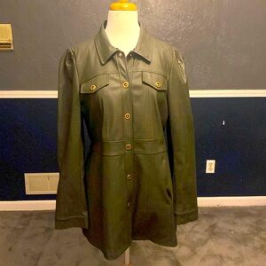 Faux leather jacket with removable fur collar